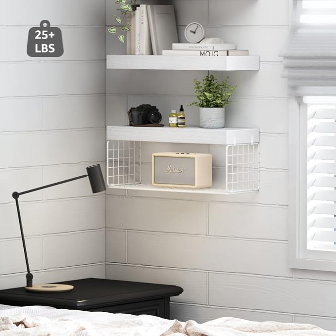QEEIG White Bathroom Shelves Over Toilet - Wall Mounted Floating Shelves Farmhouse Shelf Toilet Paper Storage Small 16 inch Set of 2 (019-W2) - Image 4