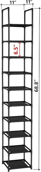 FIDUCIAL HOME 10 Tiers Vertical Shoe Rack 10 Pairs Skinny Shoe Shelf - Image 3