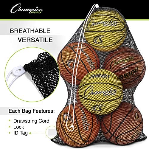 Champion Sports Mesh Equipment Bag – Heavy-Duty Nylon Drawstring Bag with Lock & ID Tag, Breathable Storage Sack for Balls, Swim Gear, Laundry & Toys, Multiple Sizes & Colors - Image 3