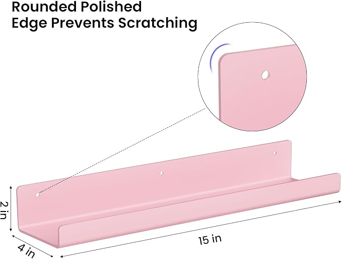 upsimples 4 Pcs 15" Acrylic Shelves for Wall Decor and Display, Pink - Image 3