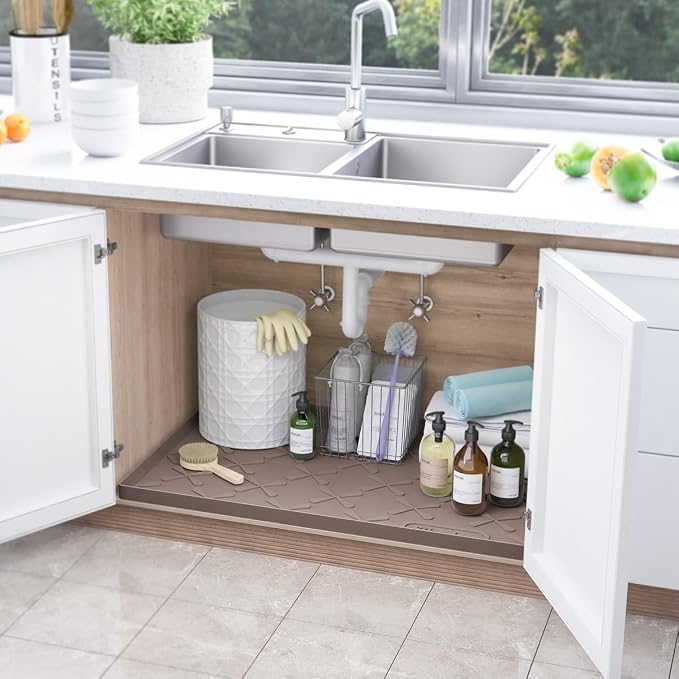 SIKADEER Waterproof Under Sink Mat 22" x 22" Silicone Mat Cabinet Protector - Image 2