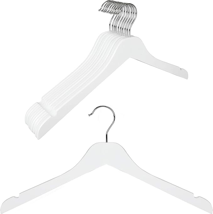 TOPIA HANGER White Wooden Hangers 10 Pack, 0.28 inch Slim Wood Clothes Hanger with Flat Design and Smooth Notches, Lightweight&Durable Space Saving Hangers for Shirt, Coat, Camisole-CT29W by TOPIAHANGER