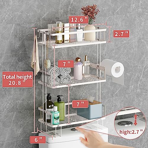 Godboat 3-Tier Over Toilet Storage Shelf, Wall-Mount with 2 Hook/Paper Rack - Image 2