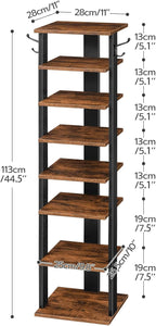 HOOBRO 8 Tiers Vertical Shoe Rack, Wooden Shoe Storage Organizer with Hooks, Narrow Shoe Tower for 8 Pairs, Space Saving, for Entryway, Living Room, Bedroom, Rustic Brown BF07XJ01G1 - Image 6