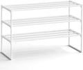 SONGMICS Shoe Rack, 3-Tier Shoe Organizer, Metal Storage Shelf | for Entryway, Upright or Upside Down, for 16-20 Pairs, Stackable, 11.8 x 36.2 x 21.7 Inches, Pearl White ULSA303W03 by Unknown