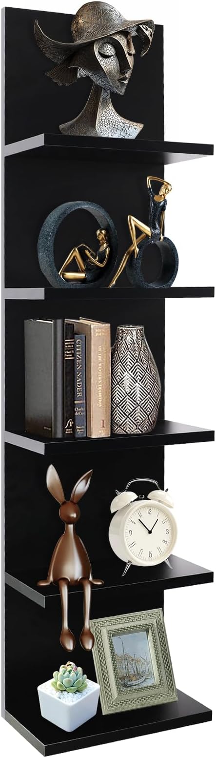 Homaterial 5 Tier Wall Shelf, Wall Mounted Shelves Unit for Living Room Bedroom, Floating Shelves Decor Organizer Tall, Black by Homaterial