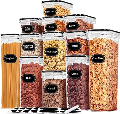 PRAKI Airtight Food Storage Containers with Lids, 12PCS Plastic Kitchen Storage Containers for Pantry Organizers and Storage - Cereal, Rice, Flour and Sugar Containers with Labels & Marker by PRAKI