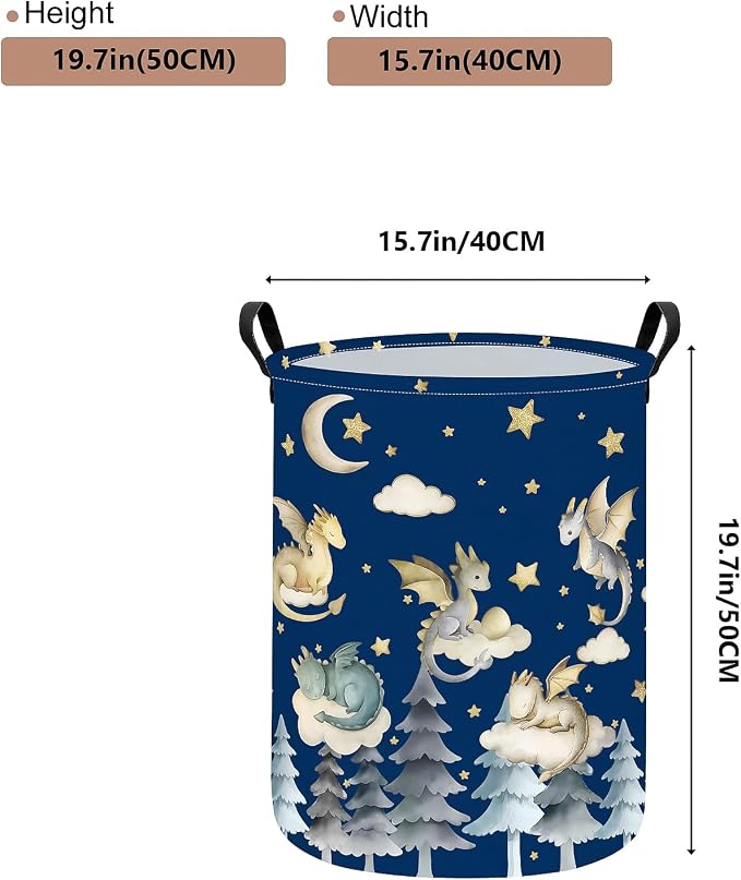 Round Dragon Print Waterproof Foldable Household Laundry Hamper - Image 2