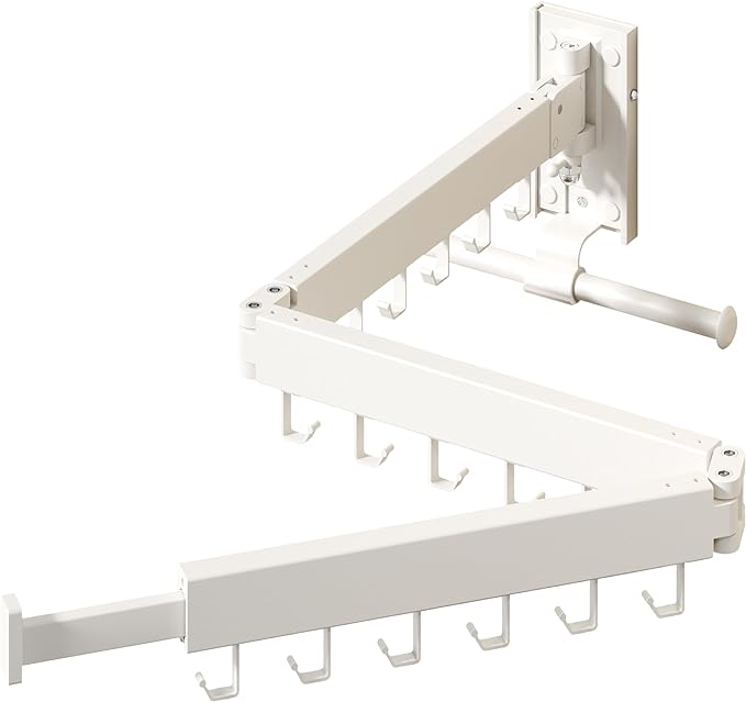 HEILAIYI Wall Mounted Clothes Hanger,Clothes Drying Rack,Laundry Drying Rack,Clothes Rack Wall Mount,Drying Rack Clothing,Retractable,Collapsible,can Fold Upward & Left & Right (Upgrade-White) by HEILAIYI