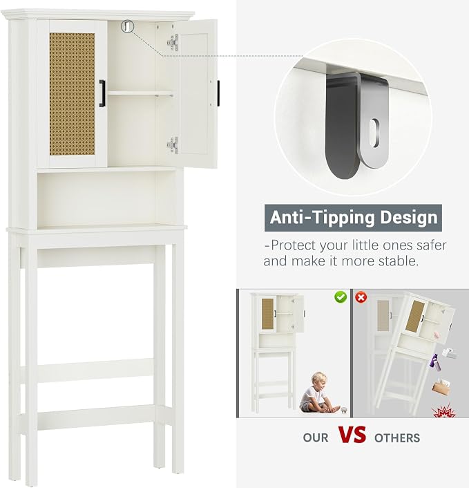 Over The Toilet Storage Cabinet, Over Toilet Storage Cabinet with Rattan Door and Anti-Tip, Above the Toilet Storage for Bathroom Behind the Toilet Bathroom Organizer, Rattan - Image 7