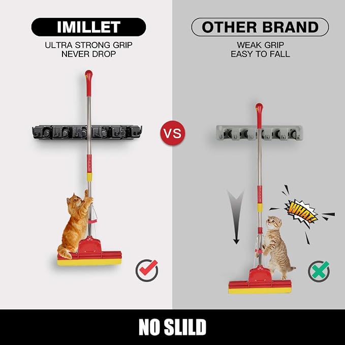 IMILLET 2 Pack Mop and Broom Holder, Wall Mount Organizer Storage Tool Rack - Image 4