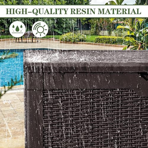 Greesum 100 Gallon Resin Deck Box Large Outdoor Storage, Imitation Rattan Weave Texture for Patio Furniture, Garden Tools, Pool Supplies, Weatherproof and UV Resistant, Lockable, Dark Brown - Image 5