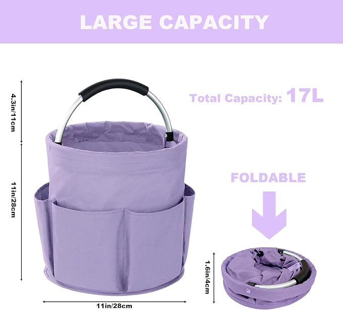 Cleaning Caddy with Handle, 17L Foldable Cleaning Supplies Organizer, Portable Storage Basket, Cleaning Supply Caddy, Multifunctional Cleaning Bucket Bag for Garden, Home, Kitchen (Purple) - Image 4
