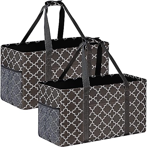GhvyenntteS Extra Large Utility Tote Bag 2 Pack - Stand Up Utility Tote with Metal Wire Frame & Hard Bottom Board, Reusable Grocery Bags With Handles for Storage, Picnics, Beach, Laundry, Car, Camping by GhvyenntteS