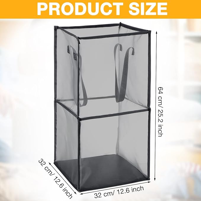 Zopeal 3 Pack Collapsible Mesh Laundry Basket, Black, Double-layer - Image 2
