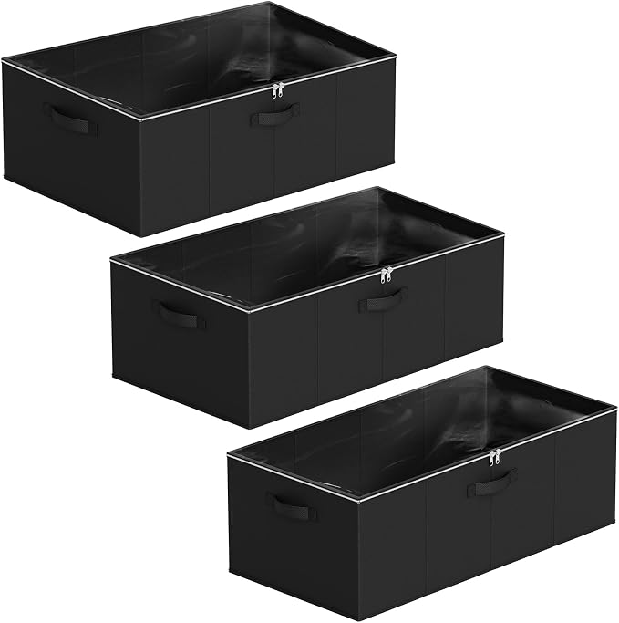 SpaceAid 3 Pack 10" High Under Bed Storage Containers, Large Underbed Storage Organizer Bins with Lids for Bedroom, Dorm, Clothes, Closet Organization, Bed Sheets and Blankets (Black) - Image 7