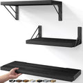 BAYKA Wall Mounted Floating Bathroom Shelves, Wood, Black, Set of 3, 16in by Bayka
