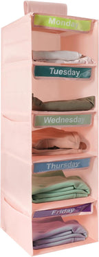 Weekly Clothes Organizer for Kids, Days of The Week Clothes Organizer with 6 Side Pockets, 5-Shelf Hanging Closet Organizer with Monday Through Friday Labels, Weekly Clothing Prepare & Divider by Unknown