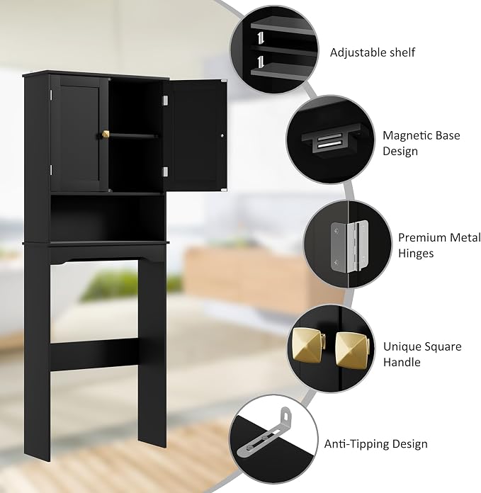 RRX Over The Toilet Storage Cabinet, Bathroom Above Organizer (Black) - Image 4