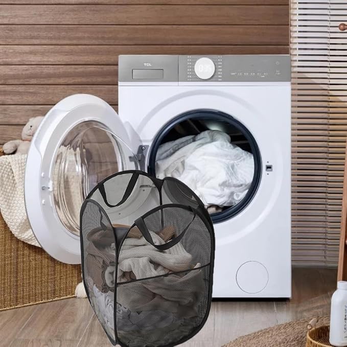 2 Packs Mesh Pop up Laundry Hamper (Black) with Portable Handles, Collapsible for Storage, Foldable Pop-Up Laundry Bags for Home, College Dorm or Travel - Image 4