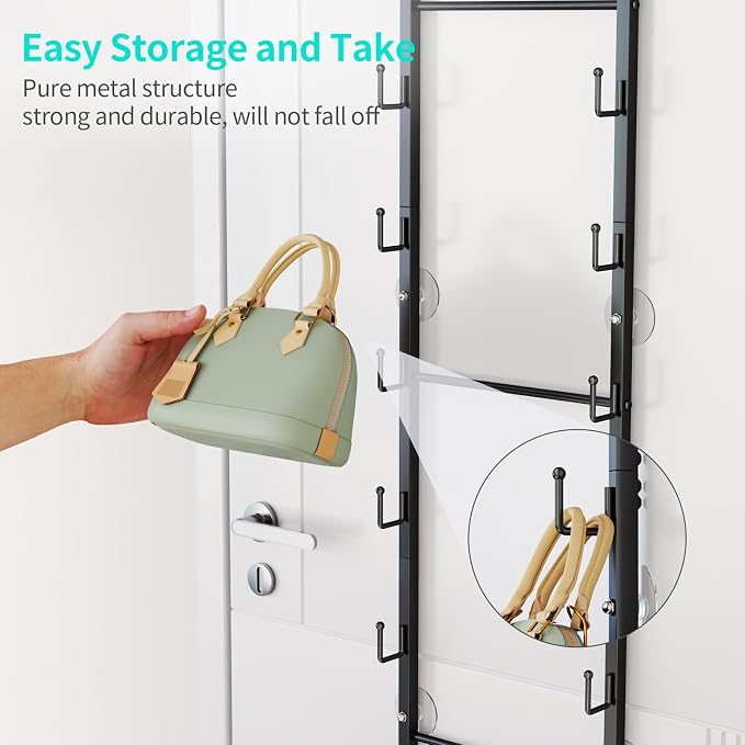 HapiRm Over the Door Purse Organizer - Wall Mounted Purse Rack with 16 Hooks and Metal Basket, Hanging Handbag Organizer Holds up to 16 Bags, Bag Rack Can Use As 1/2 Part, for Door, Closet (Black) - Image 9