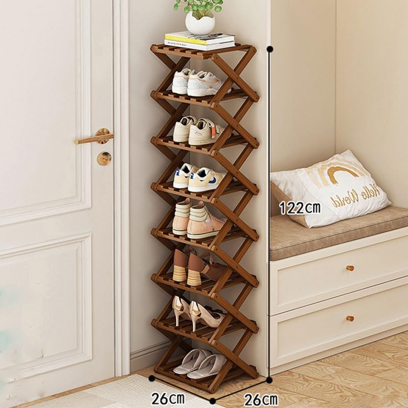 YYW Shoe Rack, Foldable Bamboo Shoes Shelf, Freestanding Shoe Storage Organiser for Entryway, Hallway, Bedroom, Closet (Brown, 8 Layers) - Image 2