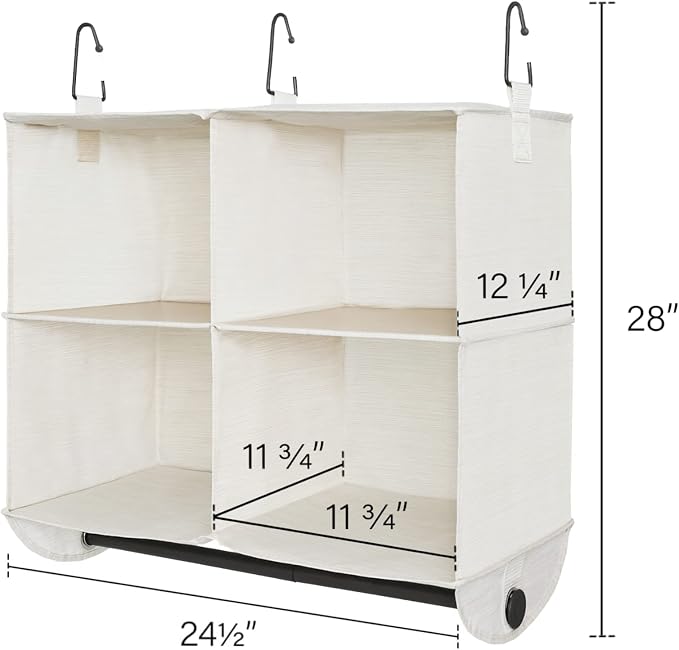 StorageWorks Hanging Closet Organizer with Rod, 4 Sections, 2 Tiers, White | Maximize Closet Space with 4 Open Sections and Built-in Rod for Hanging Clothes Below - Image 3