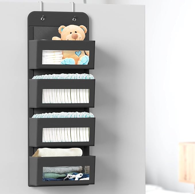 Simple Houseware 4 Clear Pocket Over Door Hanging Organizer, Dark Gray - Image 6