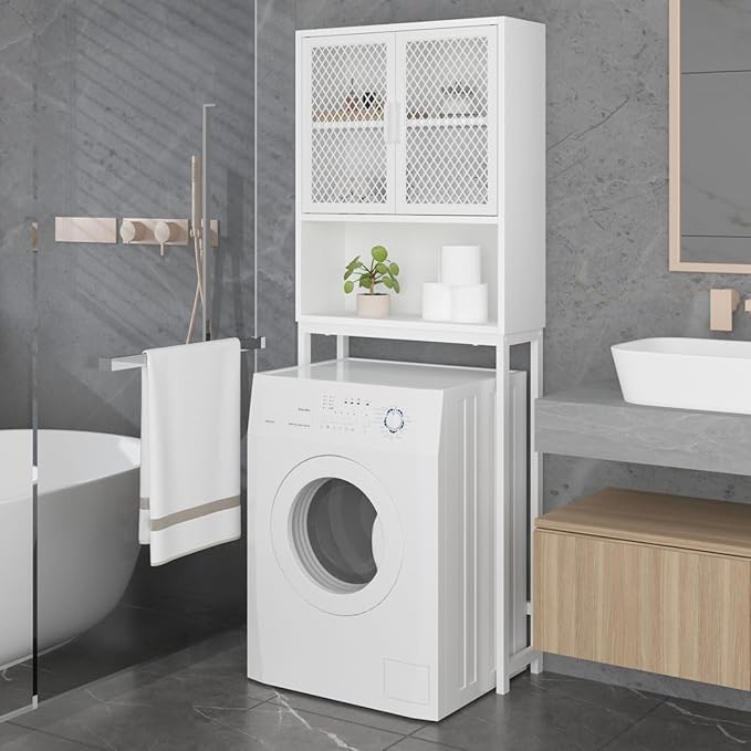 Launica 65 Inch Over The Toilet Storage Cabinet Wood and Metal White Oak - Image 3