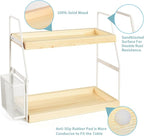 Bathroom Counter Organizer, 2-Tier Standing Storage Shelf with Basket, Wood Tray for Skincare Vanity Organizer(White) - Image 6