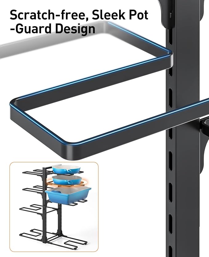 ORDORA Pots and Pans Organizer Under Cabinet 20.8", 8-Tier Adjustable Black - Image 7