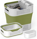 TECHMILLY Collapsible Plastic Laundry Basket Hamper with Handles, 35L Portable Rubber Clothes Basket, Pop Up Storage Container/Organizer with Hanging basket for Washing & Storage, Green by TECHMILLY