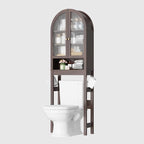 Over The Toilet Storage Cabinet, 23.7”W Modern Storage Cabinet Over Toilet with Acrylic Doors, Arched Freestanding Over Toilet Rack with Adjustable Shelf for Bathroom, Espresso - Image 9