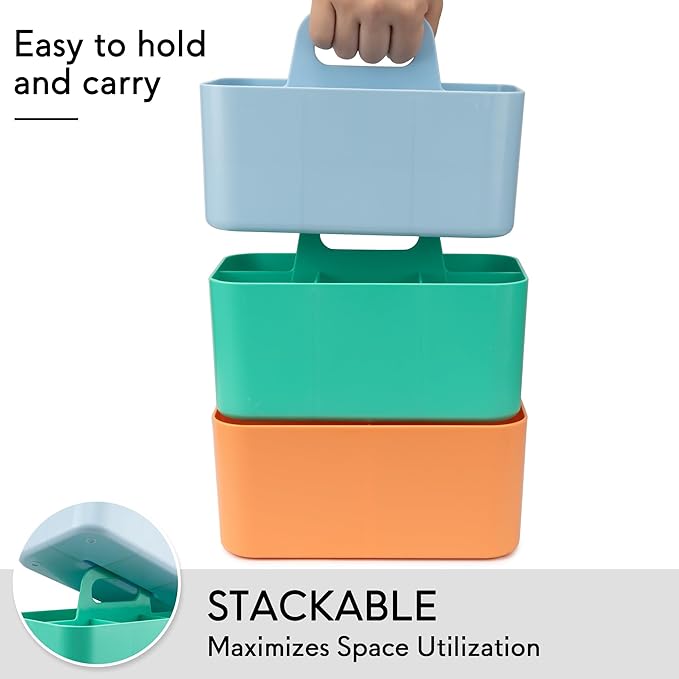 Tiawudi Multipurpose Caddy Organizer, Plastic Caddy with Handle, Stackable Desk Organizer for Stationery, Marker and Pencil, Office Supplies Organizer, Dorm Caddy - Image 6