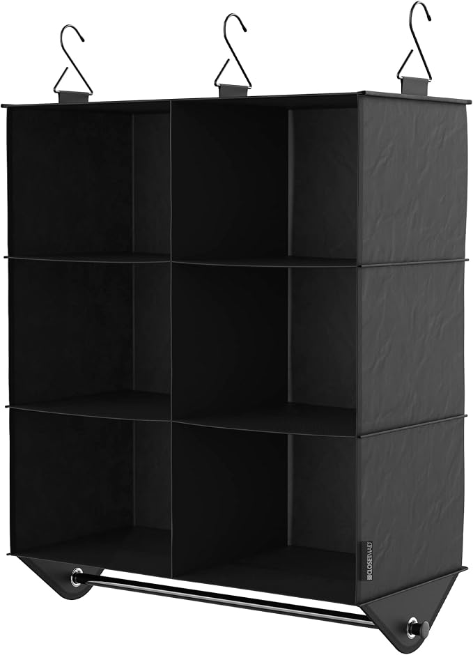 ClosetMaid 6-Shelf Fabric Hanging Closet Organizer with Garment Rod for Shirts, Sweaters, Pants, Hats, Shoes, Purses with Charcoal Black Finish - Image 2