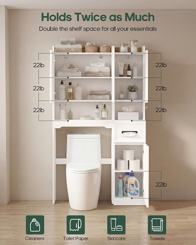 7-Tier Over Toilet Storage Cabinet, 2-in-1, Separable Bathroom Storage - Image 7