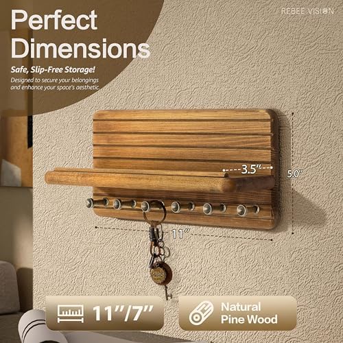 Rebee Vision Key Holder Wall Mount with 6 Hooks for Entryway, Light Brown - Image 2