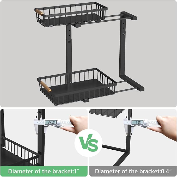 Merrylun Under Sink Organizers,5 Adjustable Height，Metal Pull Out Under Sink Organizers and Storage Shelves with Sliding Drawer, Black, 2 Pack（Hight 13.6″-16.9″） - Image 8
