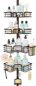 SWTYMIKI Shower Caddy Tension Pole - 4-Tier Corner Shower Organizer Tension Rod with Soap Holder, Toothbrush Holder & 4 Hooks, Adjustable Stainless Steel Bathroom Organizer 27.6 to 108.3 inch, Bronze by SwtyMiki-TidyHomeSweetLife