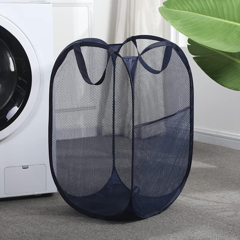 2 Pack Laundry Basket,Foldable Mesh Pop-up Laundry Hamper with Durable Handle,Easy to Open and Fold for Dorm, Laundry Room, Bedroom, RV (Black and blue) - Image 2