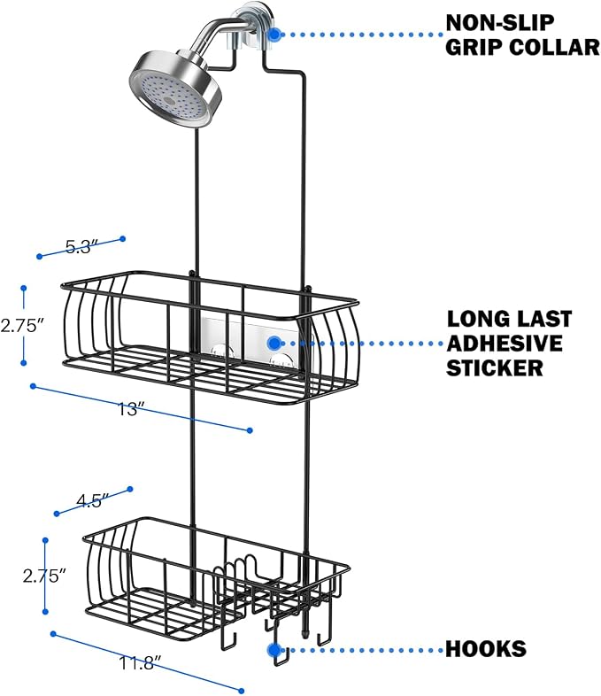 Epicano Shower Caddy Hanging,Large Capacity Shower Organizer,Black - Image 8