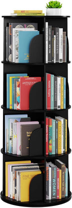 SpaceAid 4 Tier Rotating Bookshelf Tower, Spinning Bookcase Lazy Susan, Revolving 360 Book Shelf Storage Round Carousel, Vertical Rotate Turning Spiral Corner Organizer, Black by SpaceAid