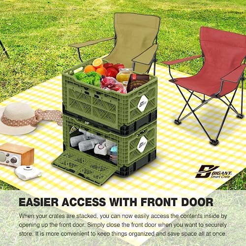 Bigant Heavy Duty Collapsible & Stackable Plastic Milk Crate-Medium Size, Tan, Stackable Open Front Organizer, Snap Lock Foldable Industrial Garage Storage Bin Container Utility Basket - Image 3
