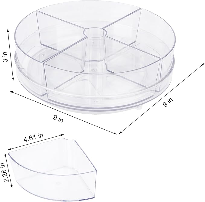 360° Rotating Makeup Organizer, 9" Clear Turntable Lazy Susan Organizer for Vanity, Bathroom Counter, Cabinet, Spinning Cosmetic Storage Holder with 4 Removable Dividers for Skincare, Makeup Brushes - Image 4
