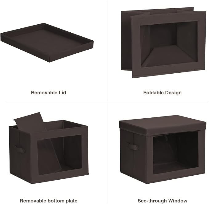 Homsorout Stackable Storage Bins with Lids - Large Storage Box with Lids, Foldable Closet Boxes for Organizing, Wardrobe Clothes Organizer with Window, Cubes Bins for Living Room, 3 Pack, Brown - Image 7