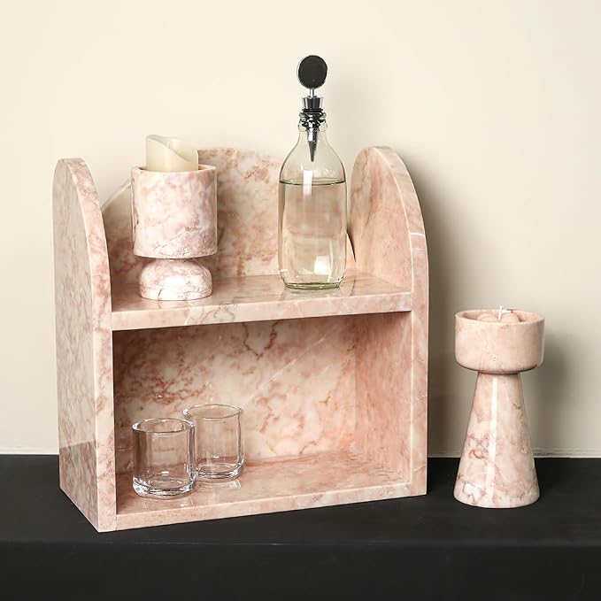DUANYAN Marble Shelf Bathroom Counter Organizer and Storage 2-Tier Pink - Image 4