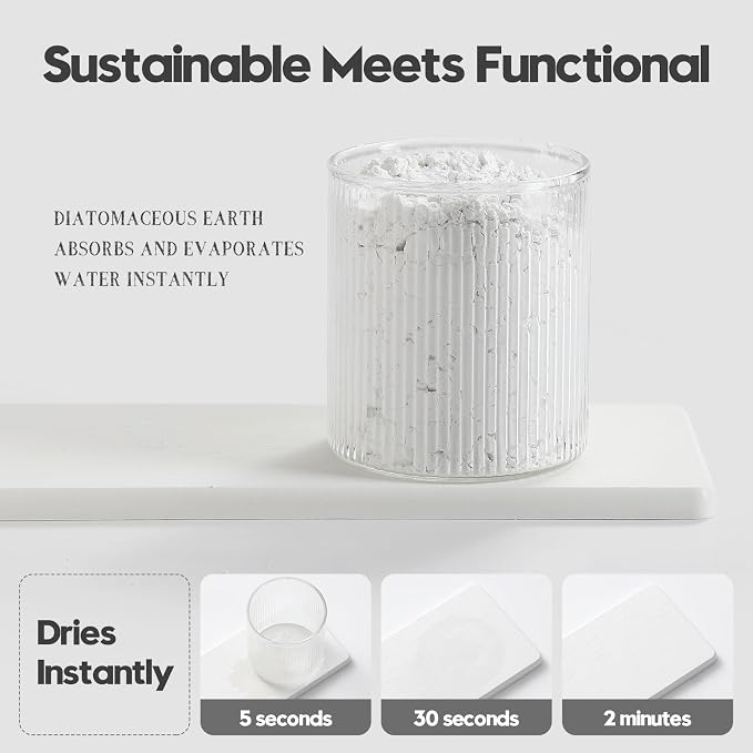 Razborci 3PCS Bathroom Sink Vanity Trays, Quick Stone Drying Mat Dish Soap Dispenser Sponge Holder for Kitchen Counter, Diatomaceous Earth Water Absorbing Caddy Organizer, White - Image 2