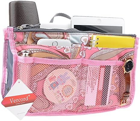 Vercord Purse Organizer Insert for Handbags Bag Organizers Inside Tote Pocketbook Women Nurse Nylon 13 Pockets Pink Flowers Small - Image 2