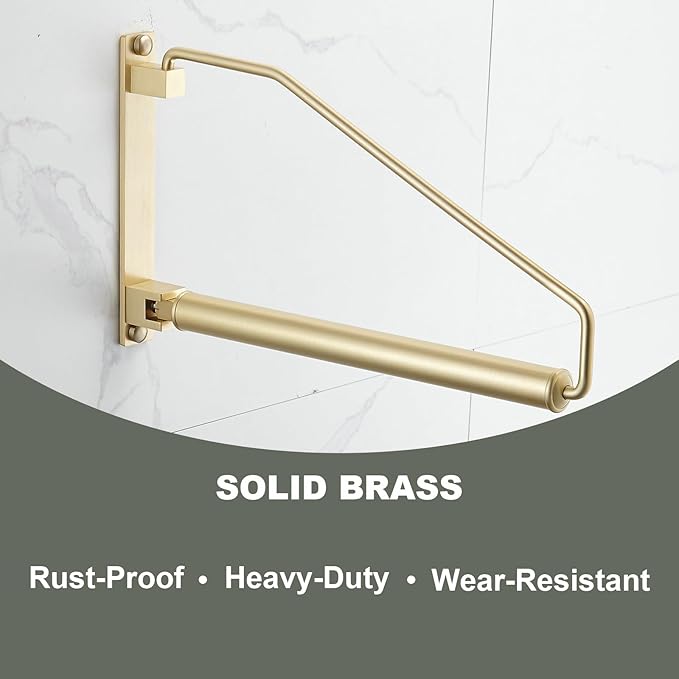 NEWRAIN Folding Wall Mounted Clothes Hanger Rack Clothes Hook Solid Brass with Swing Arm Holder Clothing Hanging System Closet Storage Organizer Heavy Duty Drying Rack Wall Mount,Brushed Gold - Image 5