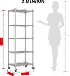 REGILLER 5-Wire Shelving Metal Storage Rack Adjustable Shelves,Standing Storage Shelf Units for Laundry Bathroom Kitchen Pantry Closet(Silver,11.8" D x 16.6" W x 53.5" H,With Wheels) - Image 3
